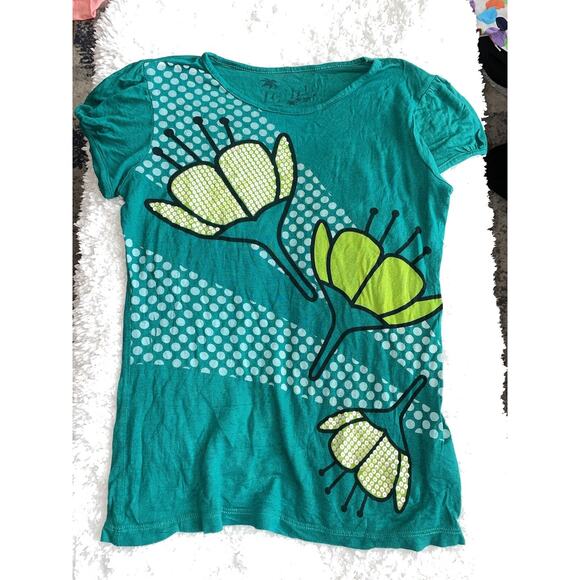 Echo Park girls sz. 16 green sz. XL green short sleeved flower tee. Soft stretch - Picture 2 of 9